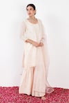 Label Flamingo By Vrinda_Ivory Cotton, Silk, Organza Pearls, Mirrorwork Embellished Kurta Sharara Set _Online_at_Aza_Fashions