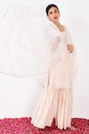 Buy_Label Flamingo By Vrinda_Ivory Cotton, Silk, Organza Pearls, Mirrorwork Embellished Kurta Sharara Set 