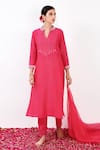 Label Flamingo By Vrinda_Pink Cotton, Silk, Organza Pearls, Sequins, Pintuck Bodice Kurta Pant Set _Online_at_Aza_Fashions