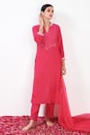 Buy_Label Flamingo By Vrinda_Pink Cotton, Silk, Organza Pearls, Sequins, Pintuck Bodice Kurta Pant Set _Online_at_Aza_Fashions
