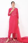Shop_Label Flamingo By Vrinda_Pink Cotton, Silk, Organza Pearls, Sequins, Pintuck Bodice Kurta Pant Set _Online_at_Aza_Fashions