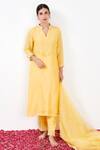 Label Flamingo By Vrinda_Yellow Cotton, Silk, Organza, Lycra Pearls, Sequins, Straight Kurta Pant Set _Online_at_Aza_Fashions