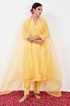 Buy_Label Flamingo By Vrinda_Yellow Cotton, Silk, Organza, Lycra Pearls, Sequins, Straight Kurta Pant Set _Online_at_Aza_Fashions