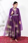 Buy_Label Flamingo By Vrinda_Purple Cotton, Silk, Lycra, Organza Floral Embroidered Anarkali Churidar Set _Online_at_Aza_Fashions
