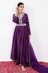 Buy_Label Flamingo By Vrinda_Purple Cotton, Silk, Lycra, Organza Floral Embroidered Anarkali Churidar Set 