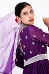 Label Flamingo By Vrinda_Purple Cotton, Silk, Lycra, Organza Floral Embroidered Anarkali Churidar Set _Online