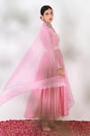 Buy_Label Flamingo By Vrinda_Pink Cotton, Silk, Lycra, Organza Gota Floral Embellished Anarkali Churidar Set _Online_at_Aza_Fashions