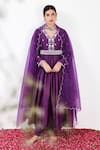 Shop_Label Flamingo By Vrinda_Purple Cotton, Silk, Lycra, Organza Floral Embroidered Anarkali Churidar Set _Online