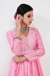 Label Flamingo By Vrinda_Pink Cotton, Silk, Lycra, Organza Gota Floral Embellished Anarkali Churidar Set _Online