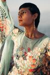 Sahil Kochhar_Blue Organza Embroidery Round Neck Flora Applique Gown _Online_at_Aza_Fashions