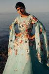 Buy_Sahil Kochhar_Blue Organza Embroidery Round Neck Flora Applique Gown _Online_at_Aza_Fashions