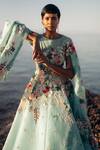 Sahil Kochhar_Blue Organza Embroidery Round Neck Flora Applique Gown _at_Aza_Fashions