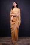 Buy_Srota By Srishti Aggarwal_Yellow Chanderi Embroidery Pearls Round Border Saree With Blouse_Online_at_Aza_Fashions
