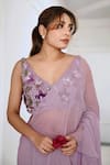 AMRTA by GUNEET KONDAL_Purple Shell  Chiffon Hand Embroidered Pleated And Pre-draped Saree With Blouse _Online_at_Aza_Fashions