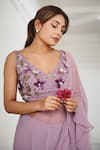 Buy_AMRTA by GUNEET KONDAL_Purple Shell  Chiffon Hand Embroidered Pleated And Pre-draped Saree With Blouse _Online_at_Aza_Fashions