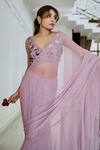 Shop_AMRTA by GUNEET KONDAL_Purple Shell  Chiffon Hand Embroidered Pleated And Pre-draped Saree With Blouse _Online_at_Aza_Fashions