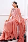 AMRTA by GUNEET KONDAL_Pink Shell  Viscose Chiffon Hand Pleated And Pre-draped Ruffle Saree With Blouse _Online_at_Aza_Fashions