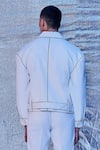 Buy_Line Out Line_Off White Cotton Embroidered Patch Work And Piping Asymmetric Bomber Jacket_Online_at_Aza_Fashions