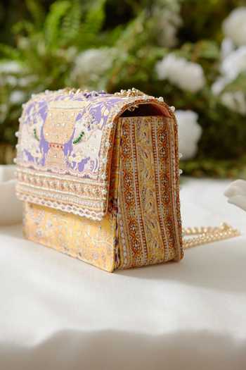 The Garnish Company_Purple Pearls, Crystals, Beads Malti Embellished Sling Bag _Online_at_Aza_Fashions