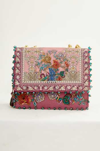 The Garnish Company_Purple Sequins, Crystals Sakura Japanese Floral Print Sling Bag _Online_at_Aza_Fashions