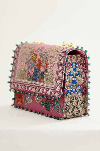Buy_The Garnish Company_Purple Sequins, Crystals Sakura Japanese Floral Print Sling Bag _Online_at_Aza_Fashions