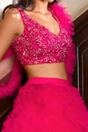 Buy_Nadine Dhody_Pink Tulle Sequins, Beads, Tassels Round Neck Chloe Ruffled Lehenga Set _Online_at_Aza_Fashions