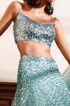 Nadine Dhody_Blue Tulle Stones, Ruffles Square Neck Amia Embroidered Lehenga Set _Online_at_Aza_Fashions