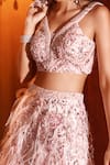 Nadine Dhody_Pink Tulle Hand Embroidered Bead Larissa Lehenga And Blouse Set  _Online_at_Aza_Fashions