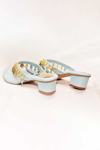 Shop_Foot Fuel_Blue Embroidery, Metallic Thread Iganacio Evil Eye Tasselled Heels _Online_at_Aza_Fashions