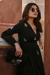 Buy_Gulaal_Black 100% Cotton Hand Embroidered Pithan V Neck Dress _Online_at_Aza_Fashions