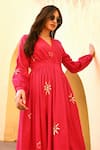 Buy_Gulaal_Pink 100% Cotton Hand Embroidered Pithan V Neck Midi Dress 