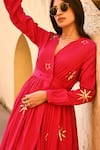 Shop_Gulaal_Pink 100% Cotton Hand Embroidered Pithan V Neck Midi Dress _at_Aza_Fashions