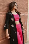 Buy_Gulaal_Black 100% Cotton Hand Embroidered Pithan Front-open Jacket _Online_at_Aza_Fashions