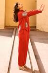 Shop_Gulaal_Red Cotton Zari, Sequins Collared Hand Embroidered Shirt And Pant Set _at_Aza_Fashions