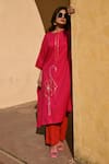 Buy_Gulaal_Pink Cotton Sequins Round Neck Hand Embroidered Kaftan And Pant Set _Online_at_Aza_Fashions