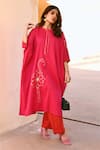 Gulaal_Pink Cotton Sequins Round Neck Hand Embroidered Kaftan And Pant Set _at_Aza_Fashions