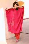 Shop_Gulaal_Pink Cotton Sequins Round Neck Hand Embroidered Kaftan And Pant Set _at_Aza_Fashions
