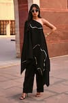 Shop_Gulaal_Black 100% Cotton Hand Embroidered Pithan Round Kaftan And Pant Set _at_Aza_Fashions