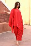 Shop_Gulaal_Red Round Neck Hand Embroidered Kaftan And Pant Set _at_Aza_Fashions