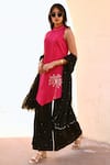 Shop_Gulaal_Pink 100% Cotton Hand Embroidered Pithan High Neck Kurta Sharara Set _Online_at_Aza_Fashions