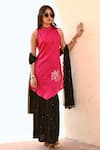 Shop_Gulaal_Pink 100% Cotton Hand Embroidered Pithan High Neck Kurta Sharara Set _at_Aza_Fashions