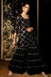 Gulaal_Black Muslin Silk Hand Embroidered Hand-dye Round Short Kurta Sharara Set _Online_at_Aza_Fashions