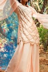 Gulaal_Peach Muslin, Silk, Chiffon Embroidery, Sequins Round Short Kurta Palazzo Set _Online_at_Aza_Fashions