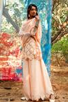 Buy_Gulaal_Peach Muslin, Silk, Chiffon Embroidery, Sequins Round Short Kurta Palazzo Set _Online_at_Aza_Fashions