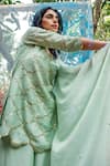 Buy_Gulaal_Green Muslin Silk Hand Embroidered Hand-dye Round Short Kurta Palazzo Set _Online_at_Aza_Fashions