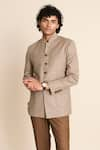 Gargee Designers_Beige 100% Wool Mandarin Collar Flannel Bandhgala _at_Aza_Fashions