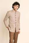 Buy_Gargee Designers_Beige 100% Wool Mandarin Collar Flannel Bandhgala 