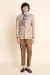 Shop_Gargee Designers_Beige 100% Wool Mandarin Collar Flannel Bandhgala 