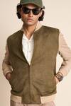 Buy_Gargee Designers_Green Suede And Poly Viscose Ribbed Neck Bomber Jacket 