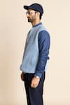 Buy_Gargee Designers_Blue Suede And Poly Viscose Bomber Jacket _Online_at_Aza_Fashions